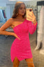 Fuchsia Sequins Homecoming Dresses with Sleeves