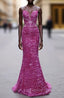 Fuchsia Sequins Spaghetti Straps Prom Dresses