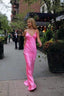 fuchsia silk sexy V Neck spaghetti straps sheath prom Dresses long cd4114