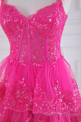 Fuchsia Sweetheart Corset Sequin Layered Ball Gown