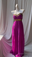 Fuchsia Sweetheart Neckline Retro Chiffon Ball Gown Bright Wedding Dress