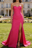 Fuchsia Sweetheart Princess Long Corset Prom Dresses with Slit