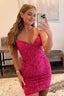 Fuchsia Sweetheart Sequins Tight Short Homecoming Dresses