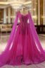 Fuchsia Tulle Square Beading Prom Dresses