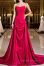 Fuchsia Velvet Satin Strapless Pleats Prom Dresses