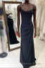Black Pleated Long Prom Dresses with Spaghetti Straps