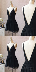 Cute Black Chiffon Short Little Black Homecoming Dresses