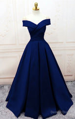 OFF THE SHOULDER NAVY LONG Prom Dresses