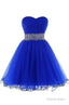 A Line Homecoming Dress, A Line Sweetheart Short Tulle Lace Up Royal Blue Homecoming Dresses