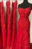 Red Lace Prom Dress, Mermaid Long Prom Dress, Cheap Prom Dresses, For Women