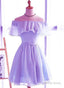 Lavender Chiffon Off Shoulder Short Bridesmaid Dress, Cute Homecoming Dress, Lovely Prom Dresses