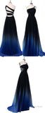 Ombre A Line One Shoulder Beading Chiffon Prom Dress, Gradient Prom Dresses