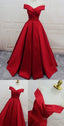 Prom Dress, A Line Princess Prom Dress, Long Prom Dress, Off The Shoulder Red Long Satin Prom Dresses