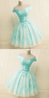 Green Off The Shoulder Appliques Short Homecoming Dress