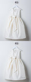 Simple Ivory V Neck Sleeveless A Line Satin Flower Girl Dresses With Bowknot