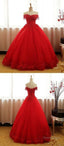 A Line Red Ball Gowns Tulle Off Shoulder Long Prom Dresses