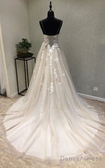 Garden Style Tulle Spaghetti Sleeveless Corset Back Wedding Dress With Appliques Elegant