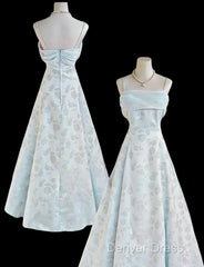 Gentle Blue A-Line Spaghetti Strap Satin Chiffon Long Prom Dresses Birthday Dresses Graduation Prom Dresses