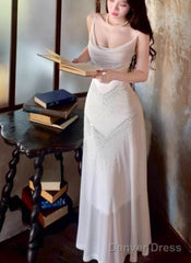 Gentle White Bodycon Dress Spaghetti Straps Prom Dress Graduation Prom Adult Ceremony Dress