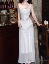 Gentle White Bodycon Dress Spaghetti Straps Prom Dress Graduation Prom Adult Ceremony Dress