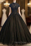 Get Your Discounts Black Ball Gowns Tulle High Neck Cap Sleeve Backless Quinceanera Dresses
