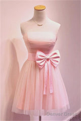 Girly Simple Short Pink Strapless Homecoming Dresses