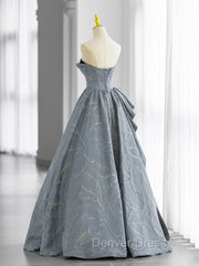 Glam A-line Blue-Grey Sweetheart Long Party Dresses, Floor Length Tulle Prom Dresses Formal Dresses