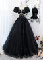 Glam Black Tulle Beaded Short Sleeves Prom Dress, Black Tulle Formal Dress Sweet 16 Dress