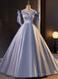 Glam Blue Satin Off Shoulder Long Prom Dress Prom Dress, Blue Sweet 16 Dresses