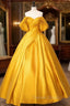 Glam Gold Satin Ball Gowns Floor Length Prom Dress, Gold Prom Dress
