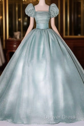 Glam Light Green Ball Gown Short Sleeves Formal Dresses, Light Green Sweet 16 Dresses