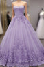 Glam Light Purple Sweet 16 Gowns Tulle with Lace Applique, Lavender Tulle Prom Gown