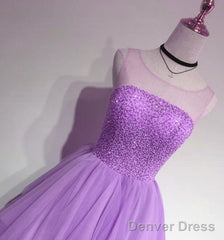 Glam Light Purple Tulle High Low Beaded Layers Party Dress, Formal Dress