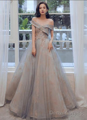 Glam Off Shoulder Shiny Lace And Tulle Long Party Dress, A-Line Evening Dresses Prom Dress