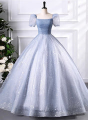 Glam Tulle Floor Length Prom Dress, Beautiful Short Sleeves Sweet 16 Dress