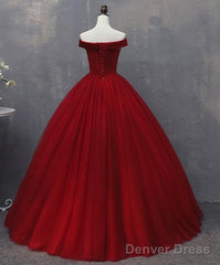 Glam Tulle Wine Red Formal Dress , Handmade Lace-Up Party Dresses, Prom Gowns