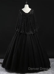 Glam Tulle With Lace Applique Ball Gown Sweet 16 Dresses, Beaded Prom Dresses Evening Dresses