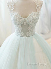 Glam White And Mint Green Tulle With Lace Party Dresses, Straps Formal Dresses Evening Dresses