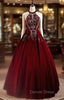 Glam Wine Red Beaded Velvet Halter Prom Dress, Wine Red Velvet Prom Dresses