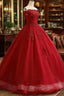 Glam Wine Red Quinceanera Dress Prom Dress, Tulle Long Embroidered with Flowers Prom Dresses