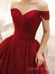 Glam Wine Red Sweetheart Tulle Shiny Long Prom Dresses Party Dresses, Wine Red Formal Dresses