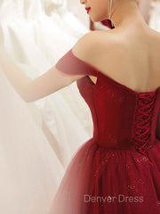 Glam Wine Red Sweetheart Tulle Shiny Long Prom Dresses Party Dresses, Wine Red Formal Dresses