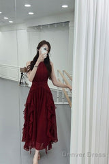 Glamorous A Line Scoop Sleeveless Burgundy Long Prom Dress