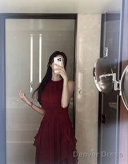 Glamorous A Line Scoop Sleeveless Burgundy Long Prom Dress