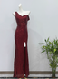 Glamorous Burgundy Slim-Fit One-Shoulder Slit Sequin Long Prom Dresses Evening Dresses