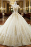 Glamorous Champagne Tulle Lace Appliques Off The Shoulder Wedding Dresses