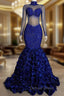 Glamorous High Neck Long Sleeves Prom Dresses Mermaid Flowers Bottom With Beads