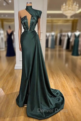 Glamorous High Neck One Shoulder Long Sleeve Mermaid Evening Gowns With Crystals