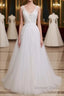 Glamorous Long A Line V Neck Backless Tulle Wedding Dresses