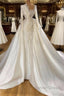 Glamorous Long Sleeves Pearls Wedding Dresses Mermaid With Detachable Train